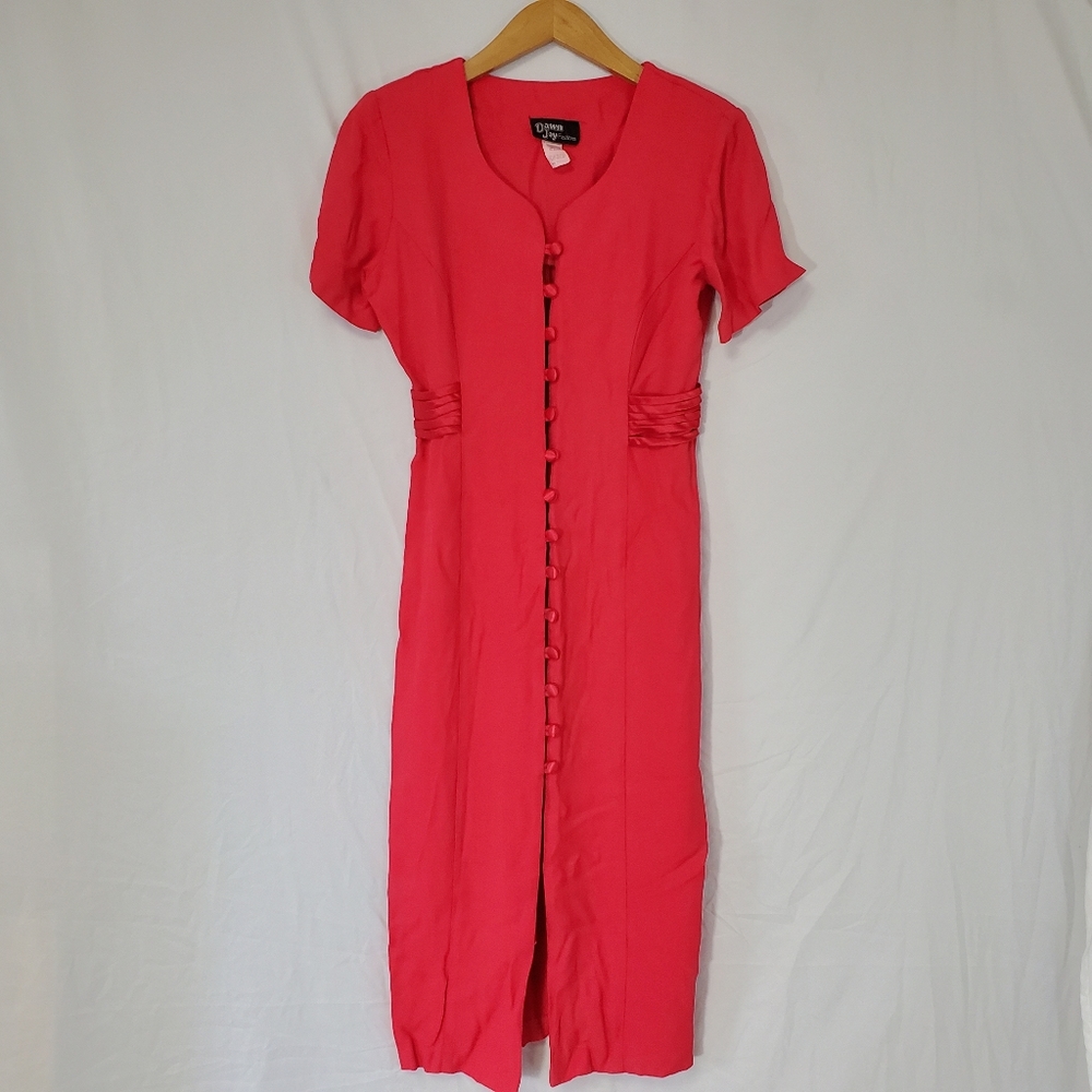 VINTAGE DAWN JOY Red Dress Size 8 Shoulder Pads
